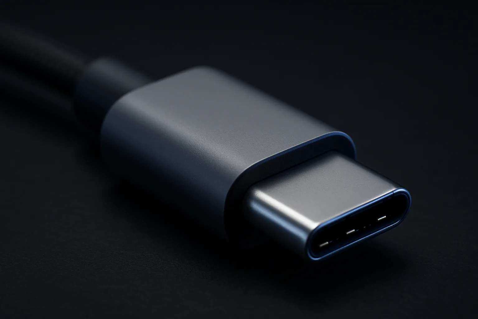 刻印のないUSB-Cケーブルのコネクタを接写した様子（AI生成イメージ）
